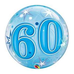 Kék 60. születésnapi buborék lufi csillagszóró csillogással - Qualatex