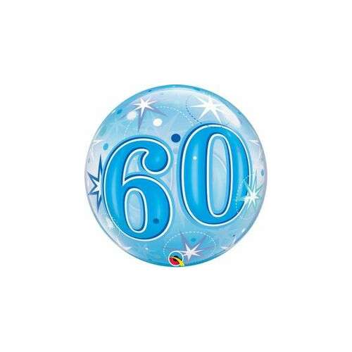 Kék 60. születésnapi buborék lufi csillagszóró csillogással
