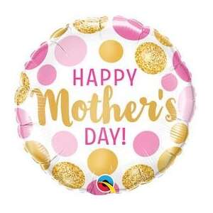 18 inches Anyák Napja fólia lufi rózsaszín és arany pöttyös mintával - Qualatex