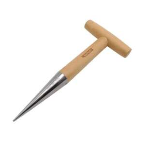 Handheld planting tool with wooden handle and stainless steel tip, 3 cm diameter, 16 cm handle, 28 cm length, for planting bulbs, seedlings, and small plants - Planting Tool