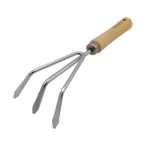 Cultivator manual Nature cu 3 dinți, cu mâner din lemn, din oțel inoxidabil, pentru plivire, afânarea solului și aerarea