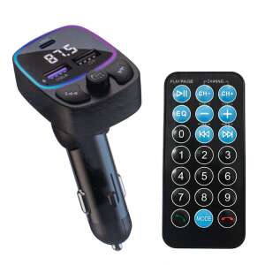 C48 Bluetooth FM adó Dual USB + Type-C gyors autós töltővel, fekete - Autós töltő