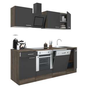 Yorki 220 konyhabútor szett alsó sütővel, antracit fronttal, tölgy korpusz, 220 cm széles - Leziter