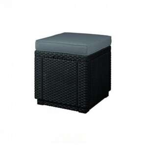 Cube tárolós zsámoly párnázott, fekete, kertbe, teraszra, erkélyre - Kerti fotel & Szék