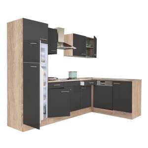 Yorki 280 sarok konyhabútor szett felülfagyasztós hűtővel, sonoma tölgy korpusz, antracit front - Leziter