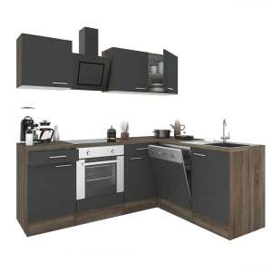 Yorki 220 sarok konyhabútor alsó sütővel, antracit front, tölgy test, 3/4 nézet - Leziter