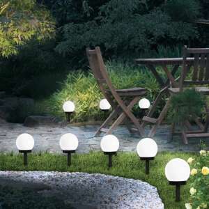 Set of 4 white globe solar powered path lights, perfect for garden, patio, driveway, or walkway lighting - Outdoor Decorative Lamp