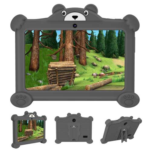 Tablet ILike K7 7 cali WiFi z etui w kształcie misia, szary, widok z przodu i tyłu
