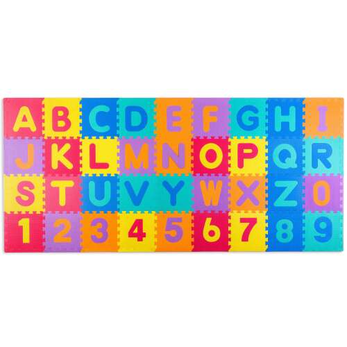 Habszivacs kirakószőnyeg - hab puzzle szőnyeg rejtvények, színes betűk 36 db  120 x 270 x 1,1 cm