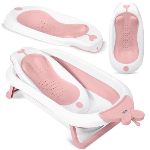 Összecsukható fürdőkád babáknak beépített hőmérővel és anatómiai támasztékkal Ricokids-282 fehér-rózsaszín