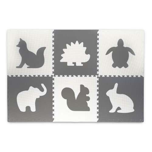 Habszivacs kirakószőnyeg - hab puzzle szőnyeg rejtvények, fehér állatok , szürke 6 db 180 x 120 x 1,1 cm