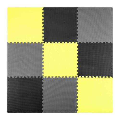 Habszivacs kirakószőnyeg - hab puzzle szőnyeg 180x180cm 9 db szürke sárga