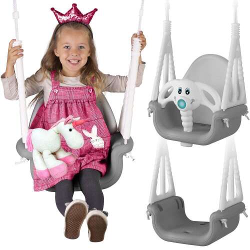 RicoKids 3in1 Elephant Baby Swing with anti-fall guard and backrest, from 6 months, 30kg - Grey