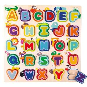 Puzzle din lemn cu litere și animale pentru copii, Bino angol abc állatokkal - Jocuri de sortare a formelor