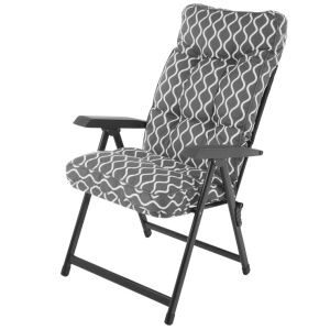 Lena összecsukható kerti szék párnával, acél váz, szürke és fehér mintás szövet - Patio