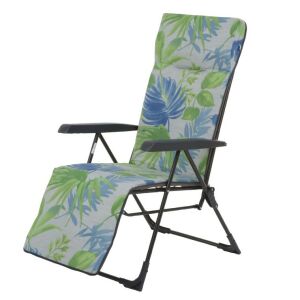 Patio Torino Plus összecsukható kerti szék lábtartóval, kék és zöld leveles mintás párnával - Patio