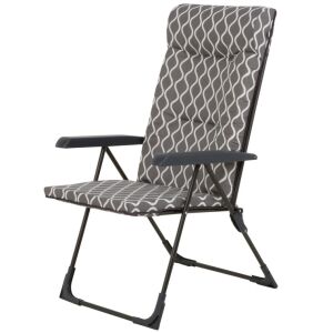 Patio Bilbao összecsukható kerti szék, szürke-fehér mintás párnák, kényelmes kültéri ülőalkalmatosság - Patio