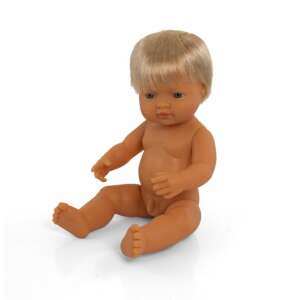 Hajas baba 38 cm boy doll, blonde hair, blue eyes, naked, European - Miniland