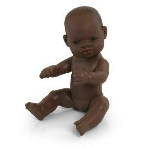 Baba doll, 32 cm, African baby doll, no clothes,  for pretend play - Miniland