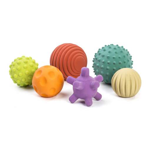 Set 6 mingi senzoriale din cauciuc natural ECO pentru bebeluși - Miniland
