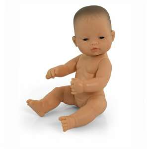 32 cm-es ázsiai baba, ruha nélkül, puha, tartós, rugalmas, mozgatható fej, kezek és lábak, 4 bőrszín, anatómiailag helyes, műanyag táska, 10 hónapos kortól 6 éves korig - Miniland