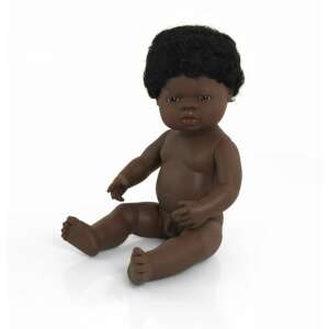 Hajas baba, 38 cm, black baby doll, African boy doll, no clothes - Miniland