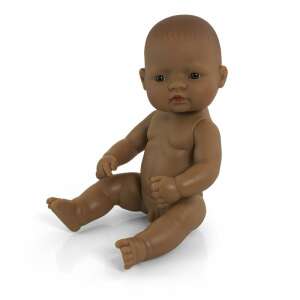 Baba doll, 32 cm, brown skin, sitting, no clothes, Latin American boy - Miniland