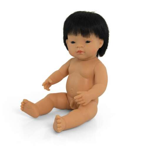 Păpușă cu păr, 38 cm, băiat asiatic, fără haine