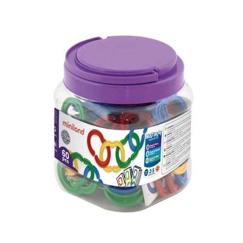 Miniland 60 darabos színes láncszem műanyag tárolóban, fejlesztő játék óvodásoknak