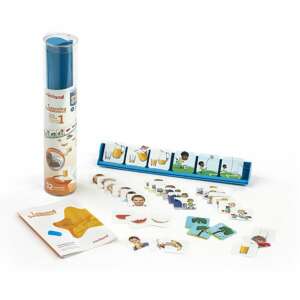 Learning Stories 1 board game for kids, featuring colorful cards with pictures of everyday activities - Miniland