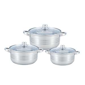 TOO KT-223 3-teiliges Edelstahl-Kochgeschirr-Set mit Glasdeckeln, 2L, 2,5L, 3L - Koch- & Backgeschirr