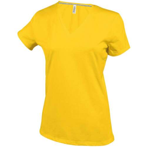 Kariban V-nyakú rövid ujjú Női pamut póló KA381, Yellow-S