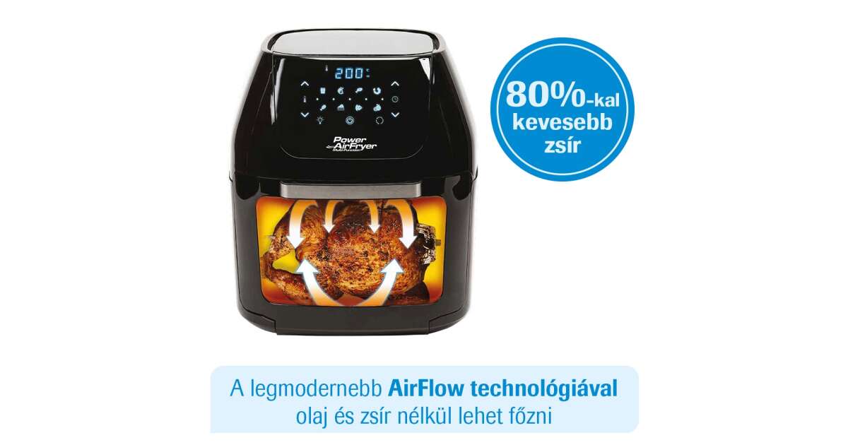 power airfryer multi function deluxe forrólevegős fritőz 1800w 5l