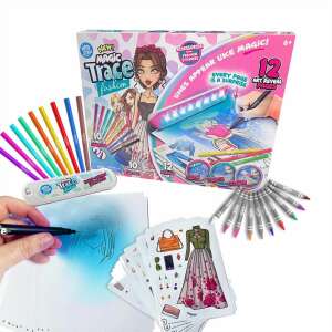 WeCool Magic Trace Fashion Studio art set with light up pad, markers, crayons, and stickers for kids to design clothes - Creative Toy