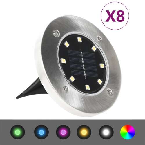 8 db RGB színű napelemes talajba építhető LED-lámpa