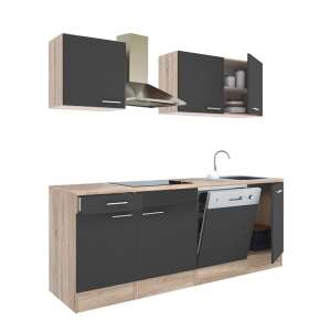 Yorki 220 konyhabútor szett, sonoma tölgy korpusz, antracit front, 220 cm széles - Leziter