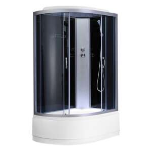 Cora 80x120 cm mélytálcás zuhanykabin, fekete üveg, króm fogantyúk, fehér tálca - Leziter