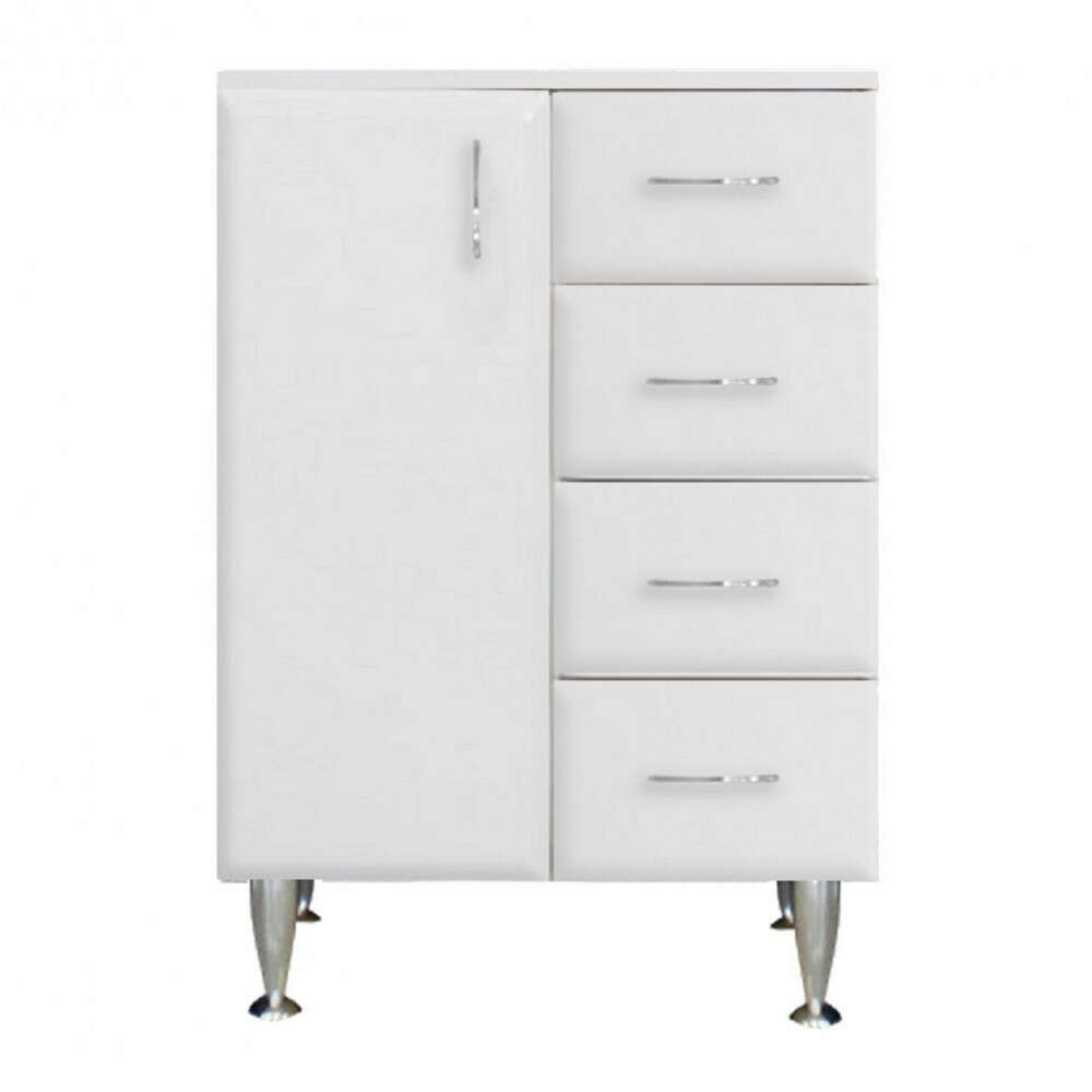 Bianca Plus 60 Unterschrank mit 1 Tür, 4 Schubladen, Hochglanz weiß, links