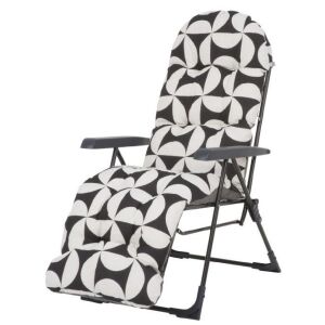 PATIO Aruba Plus összecsukható napozószék lábtartóval, fekete-fehér mintás - Patio