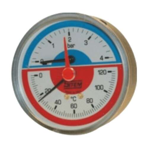 80mm 4 bar nyomásmérő hőmérővel, hátsó csatlakozással, System márka 
