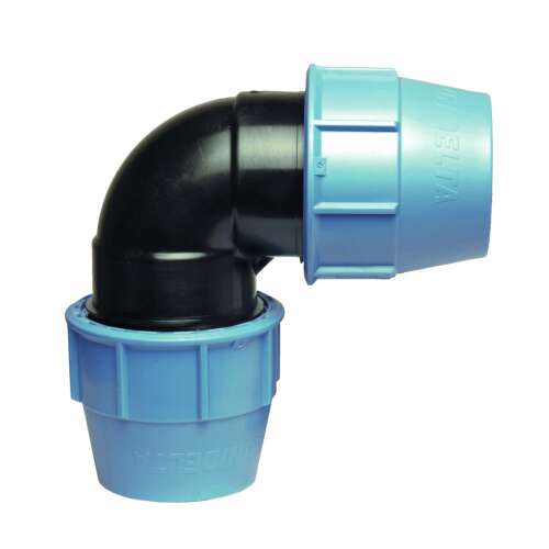 UNIDELTA KPE könyök 32 x 32mm, kék műanyag idom csövek összekapcsolásához