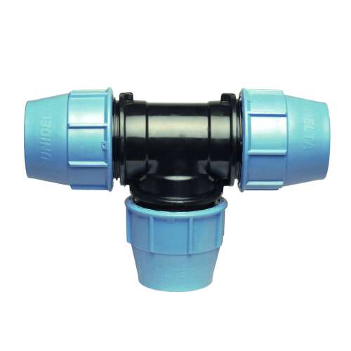 Unidelta KPE T-idom 63 x 63 x 63mm víz- és öntözőrendszerek csöveinek összekapcsolásához