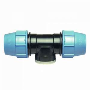 Unidelta KPE T-idom 40mm x 1"B x 40mm, kék és fekete műanyag csőidom - KPE idom