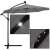 Springos 300 cm gray patio umbrella with solar powered LED lights, showing the umbrella in a tilted position and the on/off switch