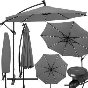 Springos 300 cm cantilever patio umbrella with solar powered LED lights, gray - Springos