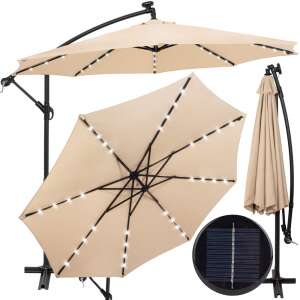 (R) Záhradný dáždnik s banánovým ramenom, LED osvetlenie, s krytom, 300cm, krémový 98929506