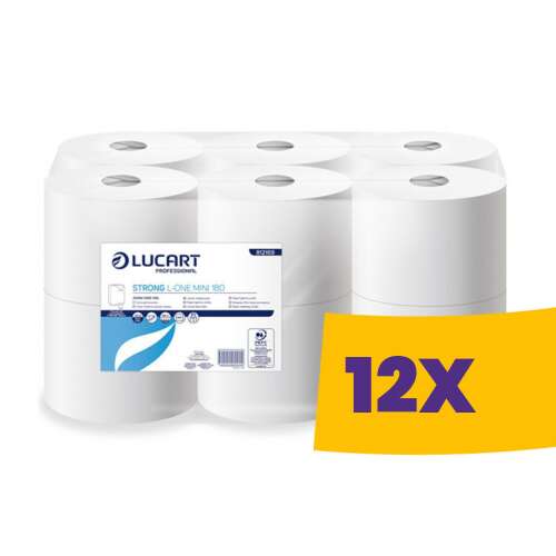 Lucart L-One Strong Mini belsőmagos laponkénti adagolású WC papír - 2 rétegű, hófehér, 180m (Karton - 12 tekercs)
