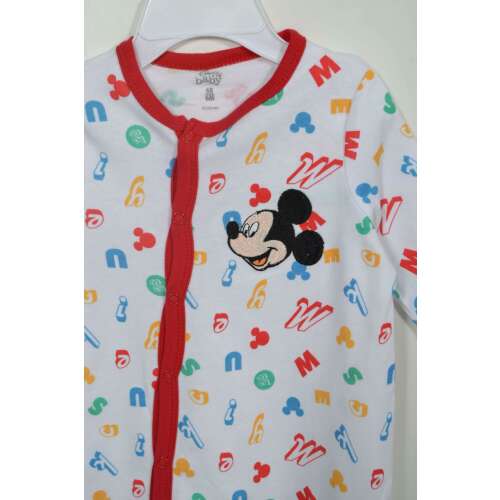 Biely detský overal s Mickey Mouse, červeným lemom a farebnými písmenami