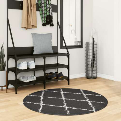 vidaXL fekete és krém hosszú szálú bozontos modern szőnyeg Ø 100 cm