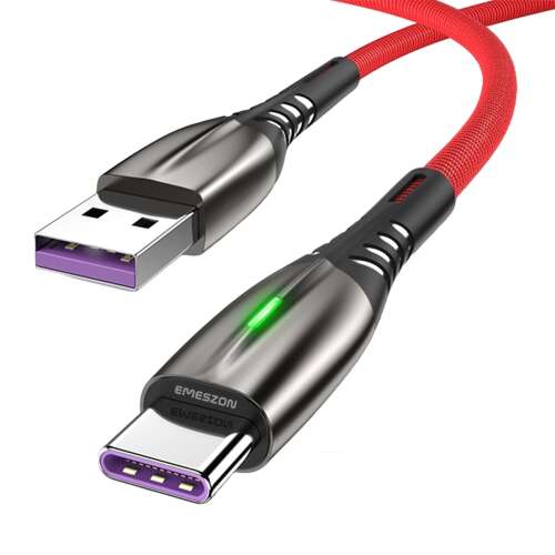 Kabel Emeszon® USB-C do USB-A, szybkie ładowanie 5A, transfer danych, czerwony